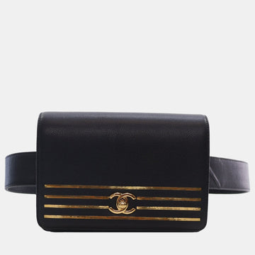 Black Caviar Leather Captain Gold Waist Bag