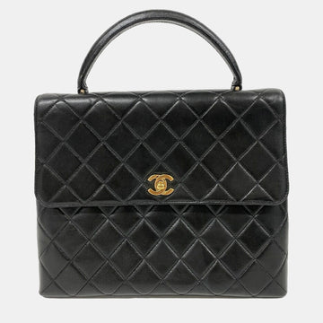 Black Quilted Leather Kelly Top Handle Bag