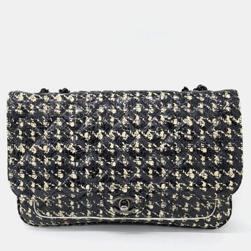 Black/Ivory Patterned Leather Chain Shoulder Bag