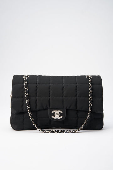 Chanel Black Nylon Large Chocolate Bar Flap Bag