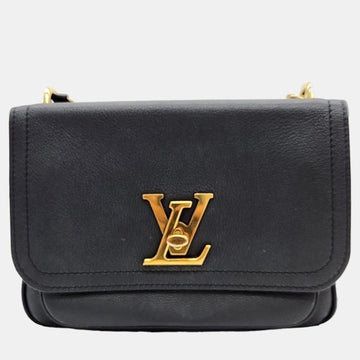 Black Leather Lock Me Chain Crossbody Bag