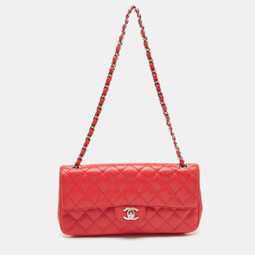 Red Quilted Caviar Leather East/West Classic Flap Bag