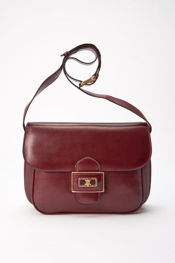 Vintage Celine Triomphe Box Bag - Burgundy Leather