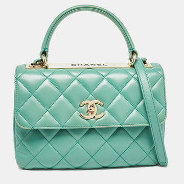 Aqua Green Quilted Leather Small Trendy CC Flap Bag