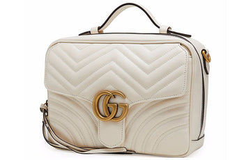 GUCCI VS Marmont Gold Label Logo Tassel Stripe Webbing Shoulder Strap White Handbag 498100-DTDPT-8283