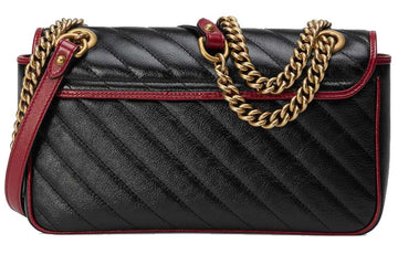 GUCCI VS Marmont Gold Logo Colorblock Leather Chain Shoulder Messenger Bag Small Black / Red Retro 443497-0OLFX-8277