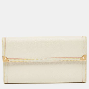 White Leather Porte Tresor International Trifold Wallet