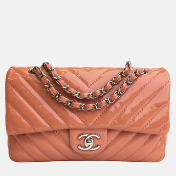 Peach Patent Leather Flap Shoulder Bag