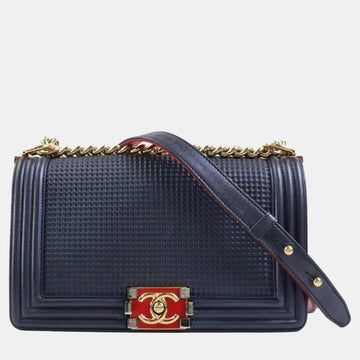 Navy Blue Leather Medium Boy Bag