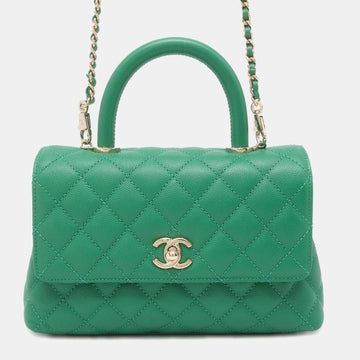 Green Leather Mini Coco Handle Top Handle Bag