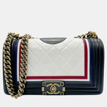 White Black Gold Leather Boy Bag