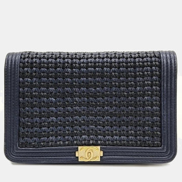 Blue/Gold Woven Leather New Boy Wallet On Chain