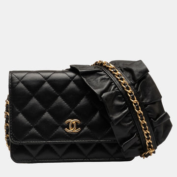 Black Lambskin Romance Wallet On Chain
