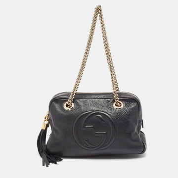 Black Leather Medium Soho Chain Shoulder Bag