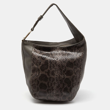 Grey Leather and Python Medium Greenwich Hobo