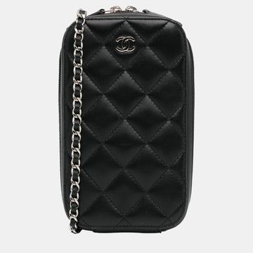 Black CC Quilted Lambskin Zip Phone Case
