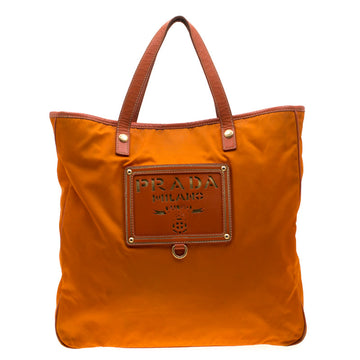 Orange Nylon and Leather Lasercut Logo Tote