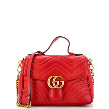 GUCCI GG Marmont Top Handle Flap Bag Matelasse Leather Small