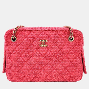 Pink Leather Tweed Camera Shoulder Bag