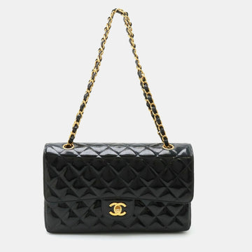 Black Patent Leather Medium Classic Double Flap Shoulder Bags