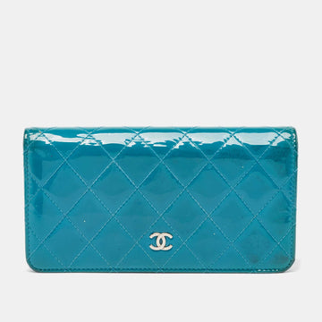 Teal Quilted Patent Leather L Yen Wallet