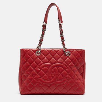 Red Quilted Caviar Leather Grand Shopper Tote