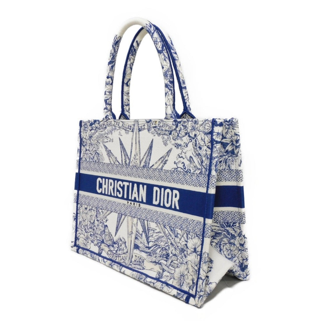 Christian Dior Dior Tote Bag Book Medium Ecru White Blue Compass Rose Cotton M1296ZRVX_M933 Men's Women's