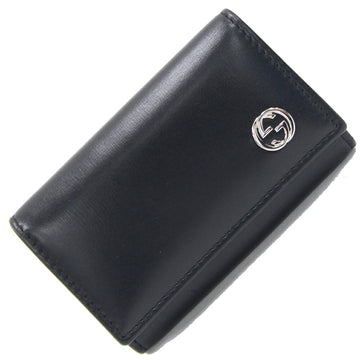 Gucci 6-Key Case Interlocking G 115225 Black Leather Key Ring Men's GUCCI