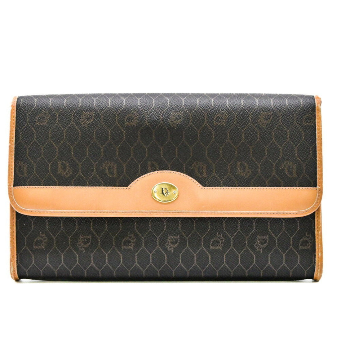 Christian Dior Honeycomb Pattern Chain Shoulder Bag Dark Brown Women's