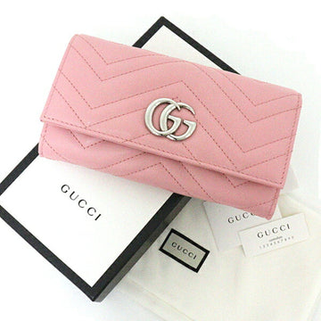 GUCCI VS Marmont Continental Wallet Bifold Long Double G Chevron Quilted Leather 443436 Pink Silver Hardware