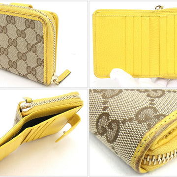 GUCCI Bifold Round Wallet VS Small Zip 346056 Beige Yellow Canvas Leather Ladies Double G
