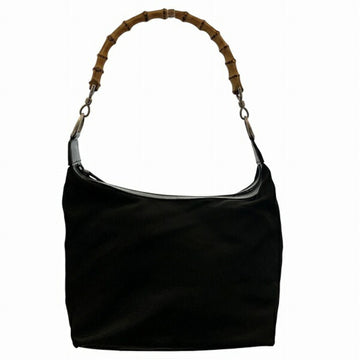 GUCCI Bamboo 000.2058.0531.5 Black Nylon x Leather Bag Handbag for Women