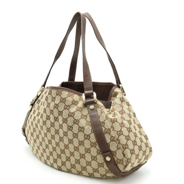 GUCCI VS Canvas Tote Bag Shoulder Leather Khaki Beige Dark Brown 130736