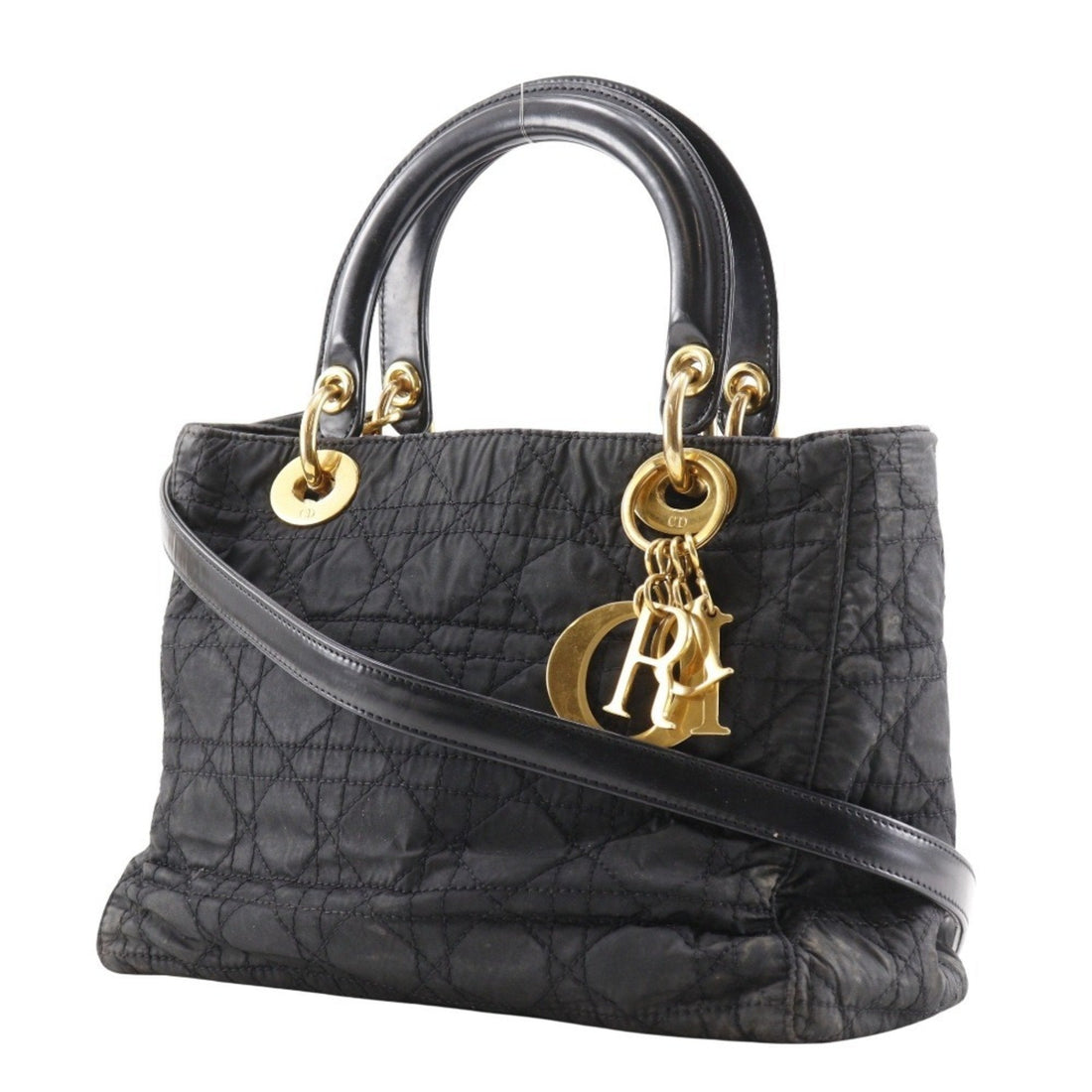 Christian Dior Lady Handbag Cannage Shoulder Nylon Black 2way Women's T131825675