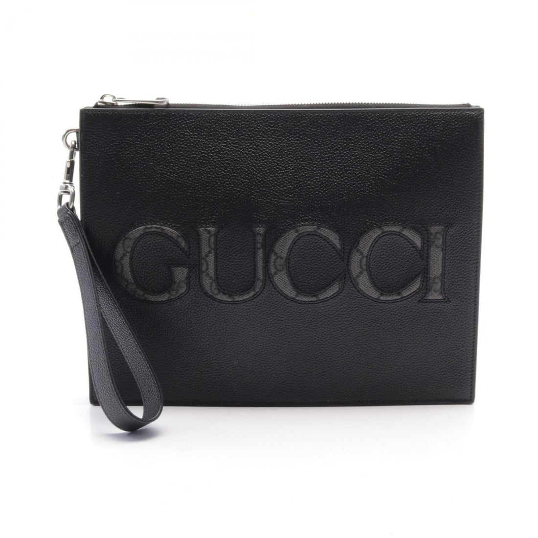 Gucci VS Supreme Clutch Bag Leather Coated Canvas Men's Black 768374AACXC1050