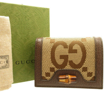 GUCCI 658244 Jumbo VS Bamboo Canvas Leather Brown Bifold Wallet 0153