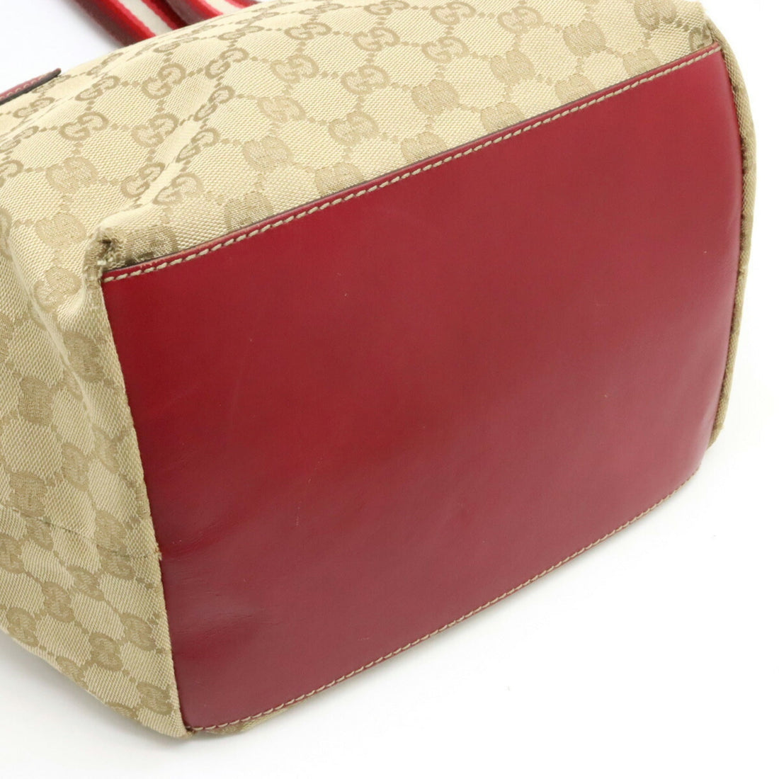 GUCCI VS Canvas Tote Bag Shoulder Leather Beige Cochineal Red Ivory 131230