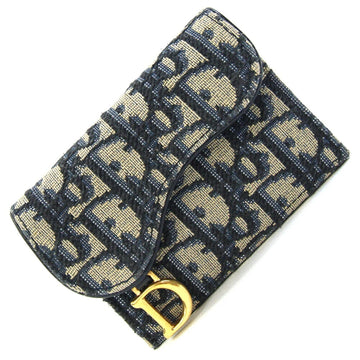 Christian Dior Dior Card Case Oplique S5653CTZQ Navy Canvas Leather Business Holder Coin Mini Wallet Women's DIOR