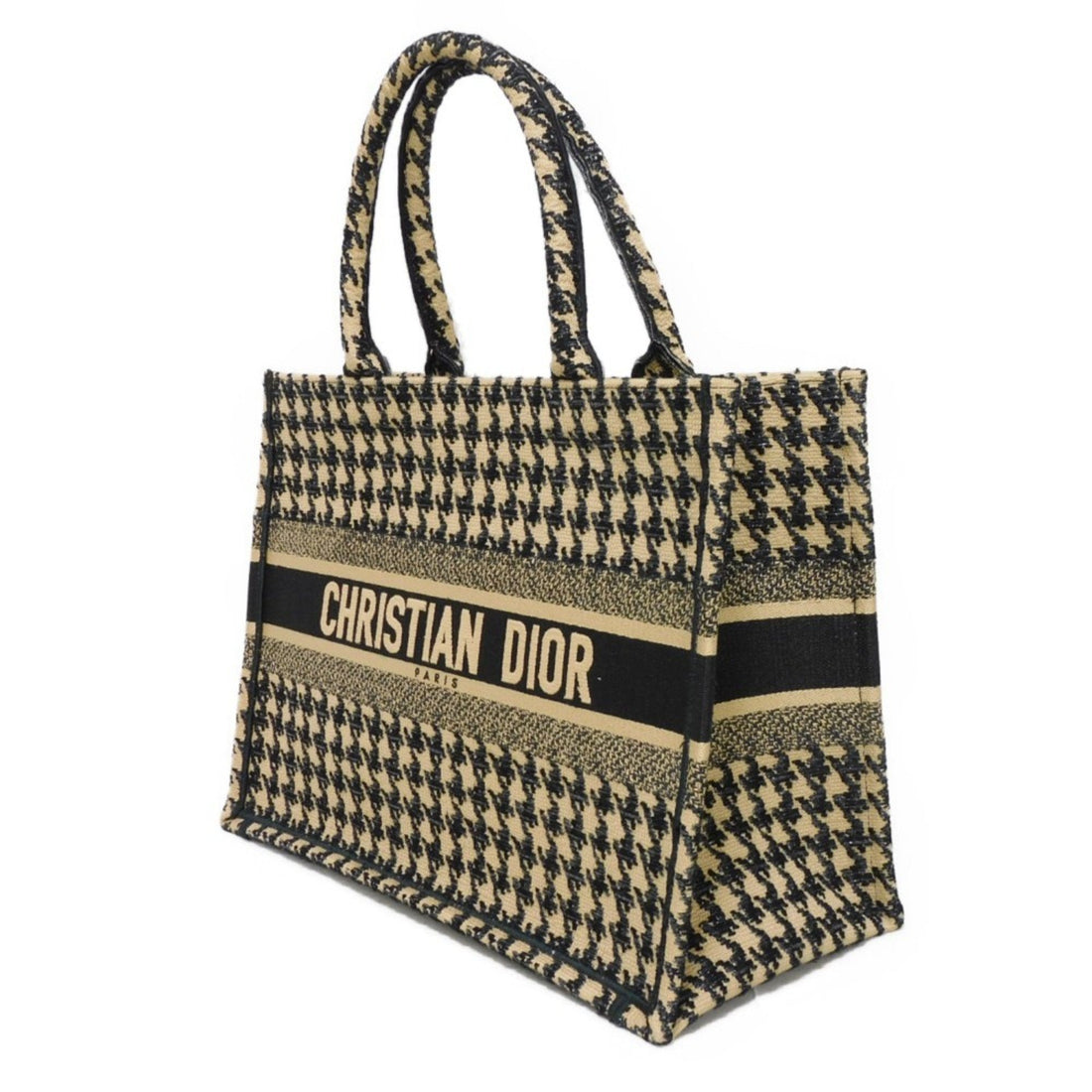 Christian Dior Dior Tote Bag Book Medium Beige Black Embroidery Houndstooth Cotton Brown M1296ZRFP_M976 Men's Women's