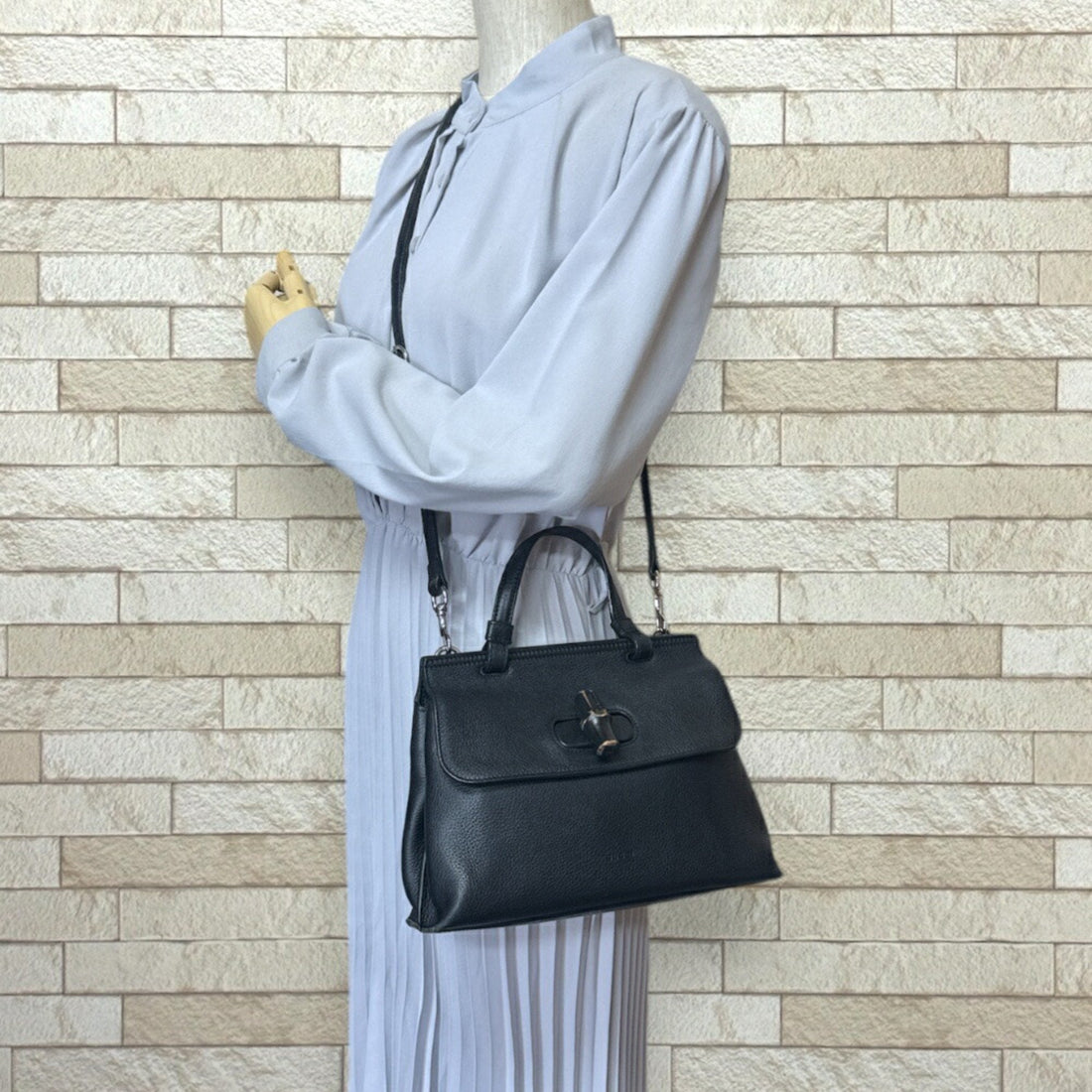 Gucci Daily Bamboo Shoulder Bag Leather 370831 Black Women's GUCCI 2way