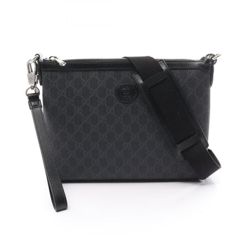 Gucci Interlocking G VS Supreme Shoulder Bag Coated Canvas Leather Men's Black Grey 72683392THN1000
