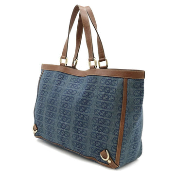 GUCCI Interlocking G VS Pattern Tote Bag Shoulder Leather Blue Brown 141472