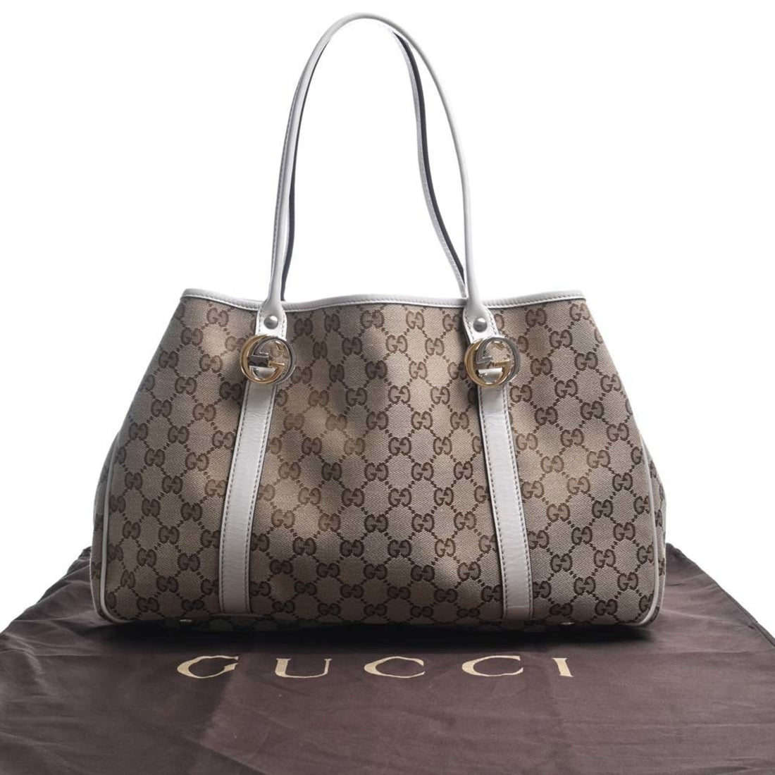 GUCCI VS Canvas Twins Tote Bag 232957 Beige/White Women's