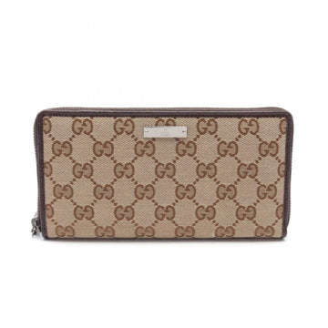 Gucci VS Canvas Round Long Wallet Leather Women's Beige Brown 112724