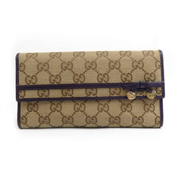 GUCCI Long Wallet Ribbon Heart VS Canvas Leather Beige Purple Gold Women's 258405 e59619a