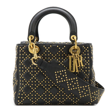Christian Dior Lady Cannage handbag shoulder bag studs leather black