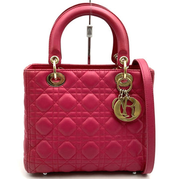 Christian Dior Dior Lady Medium 2way Shoulder Bag Handbag Leather Pink Women's