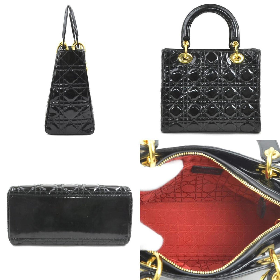Christian Dior handbag shoulder bag Lady patent leather black gold women's e60317k