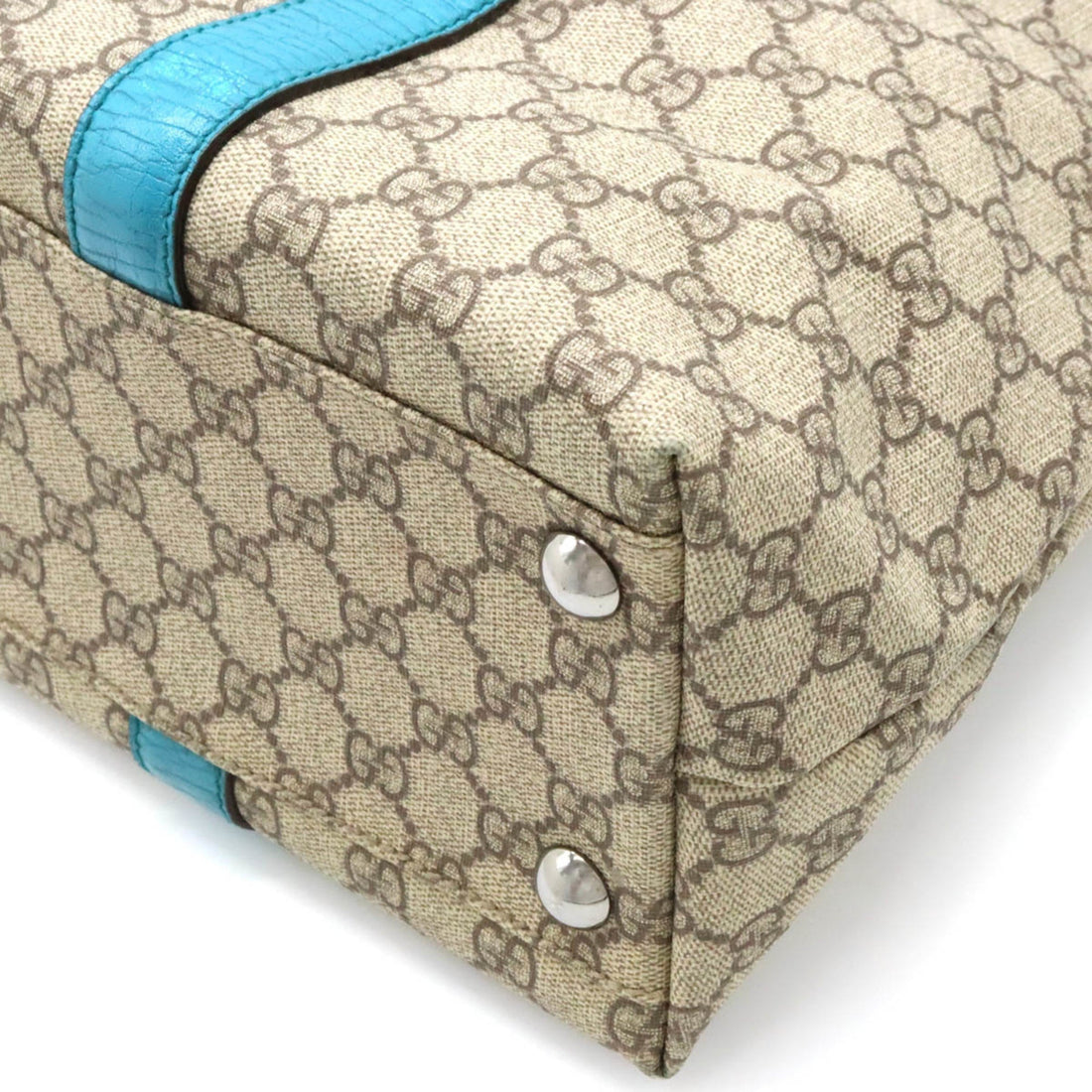 GUCCI VS Supreme Plus Tote Bag Large Shoulder PVC Leather Beige Turquoise Blue 114288
