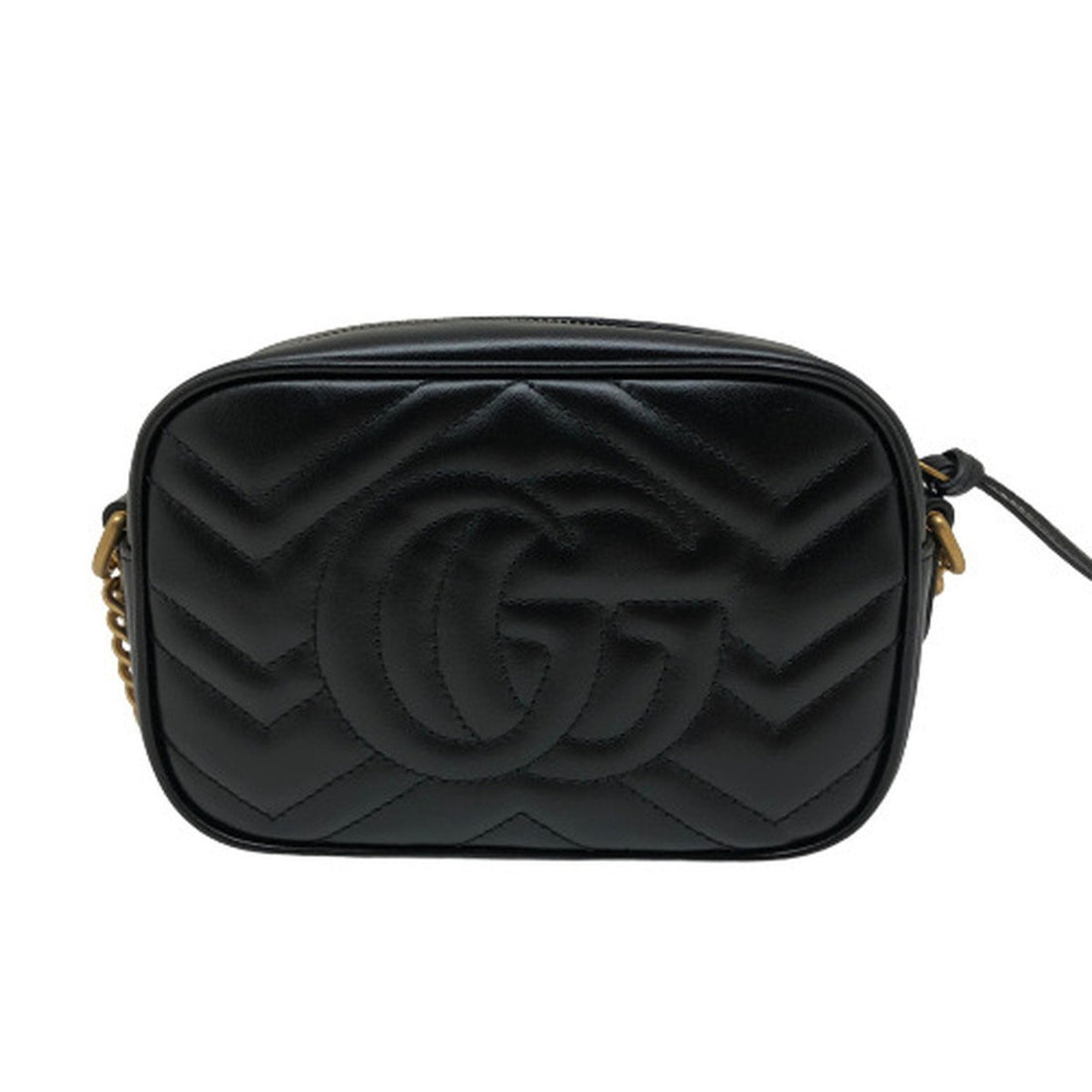 GUCCI VS Marmont Chain Shoulder Bag Crossbody 448065 Leather Black Gold Hardware Women's